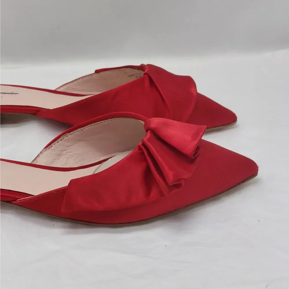 Kate Spade Womens Slip On Mules Flats 6.5M Red Satin Dressy Pointed Toe Sandals